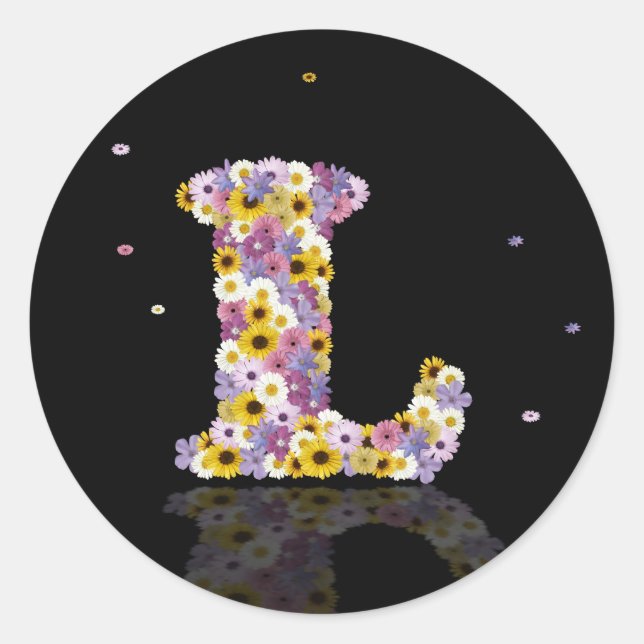 Flower letter l classic round sticker (Front)