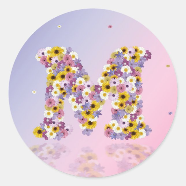 Flower letter M Classic Round Sticker (Front)