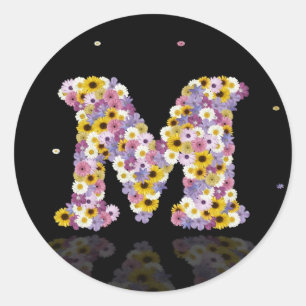 Flower letter M Classic Round Sticker