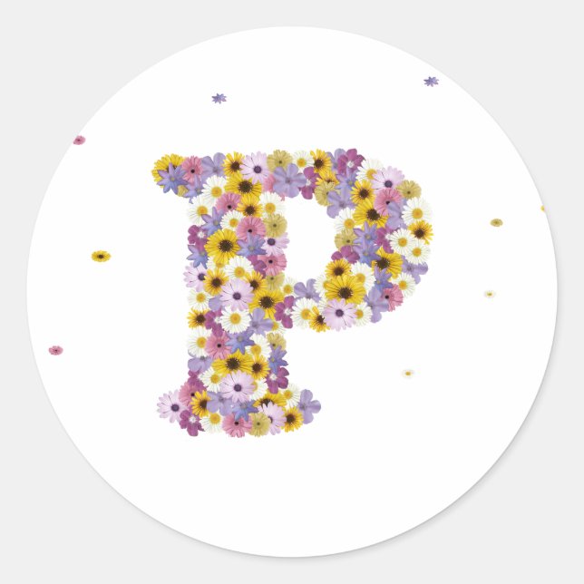 Flower letter P Classic Round Sticker (Front)