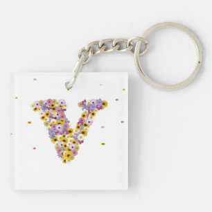 Flower letter V Key Ring