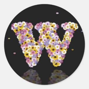 Flower letter W Classic Round Sticker