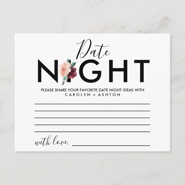 Flower Lettering | Maroon Date Night Idea Cards (Front)