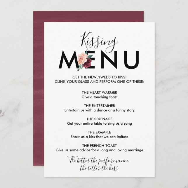Flower Lettering | Maroon Kissing Menu Invitation (Front/Back)