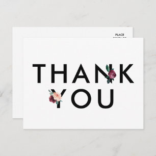 Flower Lettering Maroon Thank You Postcard