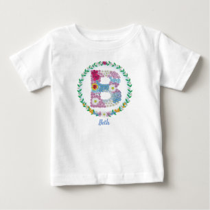 Flower Letters Initial "B" with Personalised name Baby T-Shirt