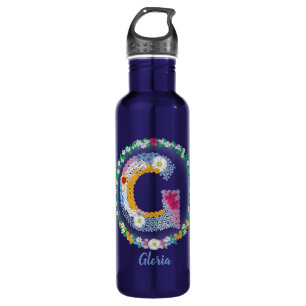 Flower Letters Initial "G" with Personalised name 710 Ml Water Bottle
