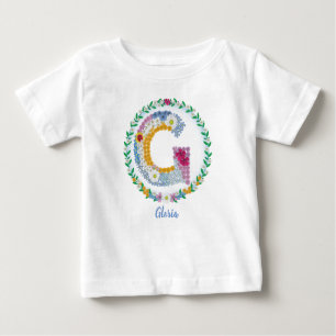 Flower Letters Initial "G" with Personalised name Baby T-Shirt