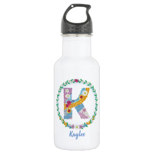 Flower Letters Initial "K" with Personalised name 532 Ml Water Bottle