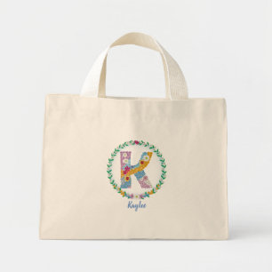 Flower Letters Initial "K" with Personalised name Mini Tote Bag