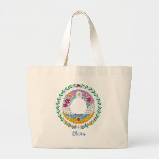 Flower Letters Initial "O" with Personalised name Large Tote Bag