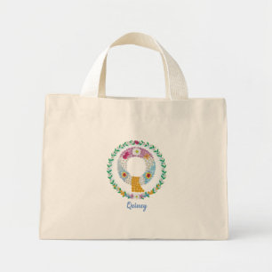 Flower Letters Initial "Q" with Personalised name Mini Tote Bag