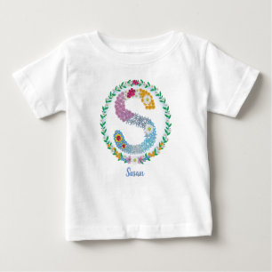 Flower Letters Initial "S" with Personalised name Baby T-Shirt