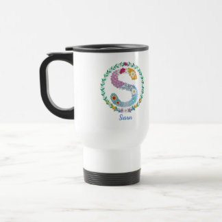 Flower Letters Initial "S" with Personalised name Travel Mug