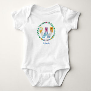 Flower Letters Initial "W" with Personalised name Baby Bodysuit