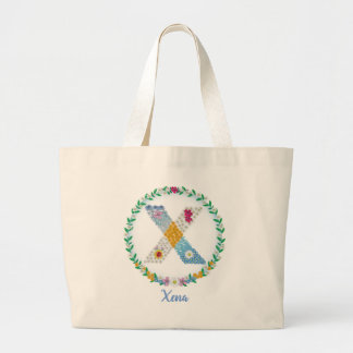 Flower Letters Initial "X" with Personalised name Large Tote Bag