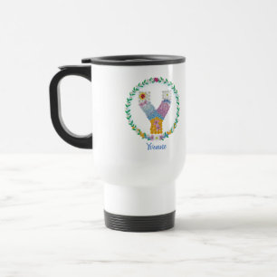 Flower Letters Initial "Y" with Personalised name Travel Mug