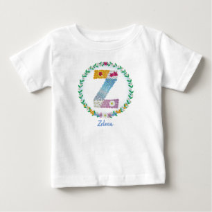 Flower Letters Initial "Z" with Personalised name Baby T-Shirt