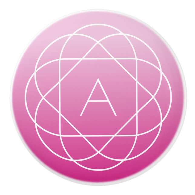 Flower-Like Geometric Monogram | Pink Shaded Ombre Ceramic Knob (Front)