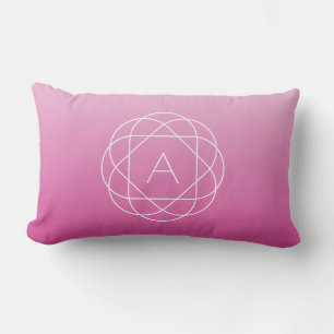 Flower-Like Geometric Monogram   Pink Shaded Ombre Lumbar Cushion