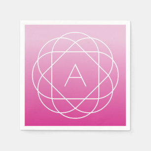 Flower-Like Geometric Monogram   Pink Shaded Ombre Napkin