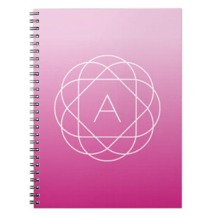 Flower-Like Geometric Monogram   Pink Shaded Ombre Notebook