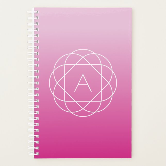 Flower-Like Geometric Monogram | Pink Shaded Ombre Planner (Front)