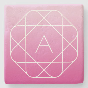 Flower-Like Geometric Monogram   Pink Shaded Ombre Stone Coaster