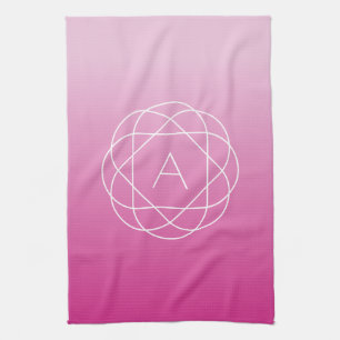 Flower-Like Geometric Monogram Pink Shaded Ombre Tea Towel