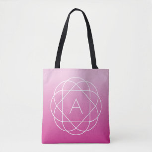 Flower-Like Geometric Monogram Pink Shaded Ombre Tote Bag