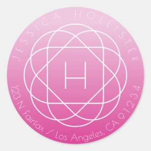 Flower-Like Monogram Pink Shaded Return Address Classic Round Sticker