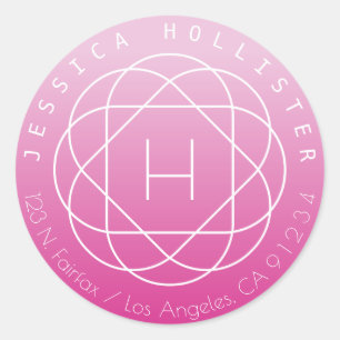 Flower-Like Monogram Pink Shaded Return Address Classic Round Sticker