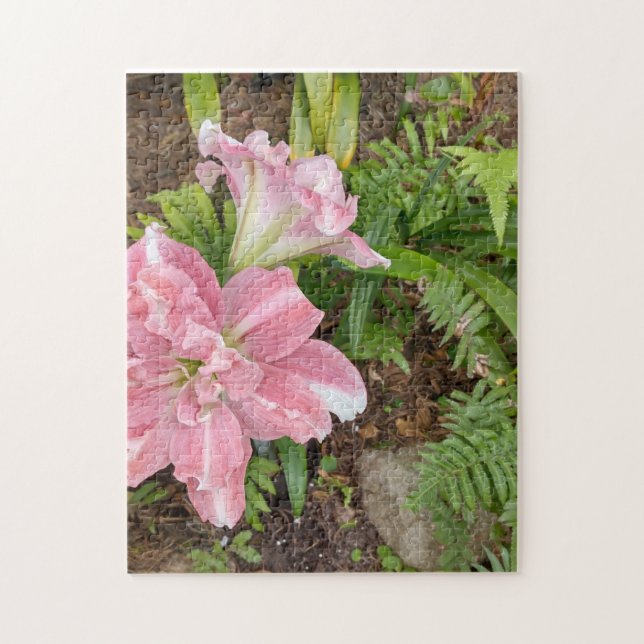 flower lily plant pink fern lily with fern jigsaw puzzle (Vertical)