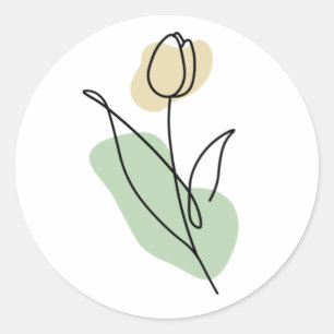 Flower Line Art Classic Round Sticker