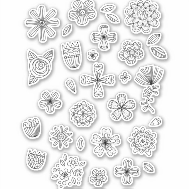 Flower Line Art Drawing Sticker (Front)