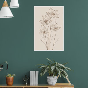 Flower Line Art - Elegant Beige Poster