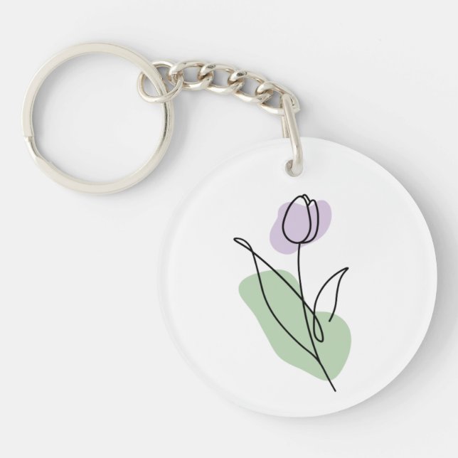 Flower Line Art   Key Ring (Front)