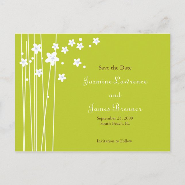 Flower & Lines: Lime Announcement Postcard (Front)