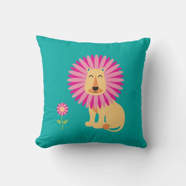 Flower Lion Throw Pillow (Front)