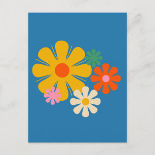 Flower Locus Reto 60s 70s Floral on Blue Card