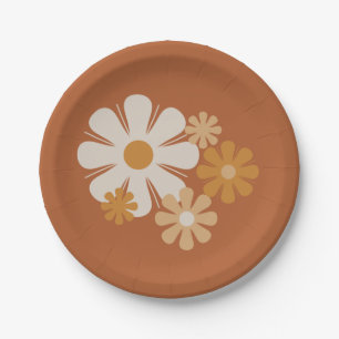 Flower Locus Retro Minimalist Floral Pattern Paper Plate