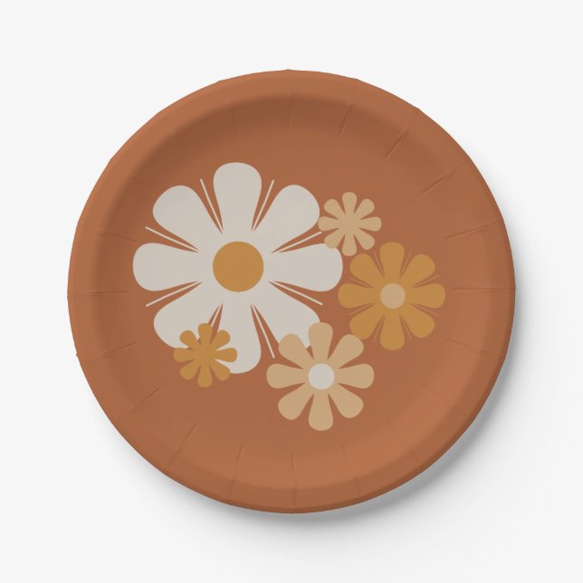 Flower Locus Retro Minimalist Floral Pattern Paper Plate (Front)