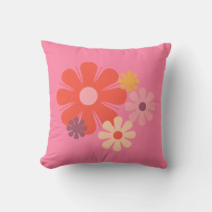 Flower Locus Retro Minimalist Floral Pattern Pink Cushion