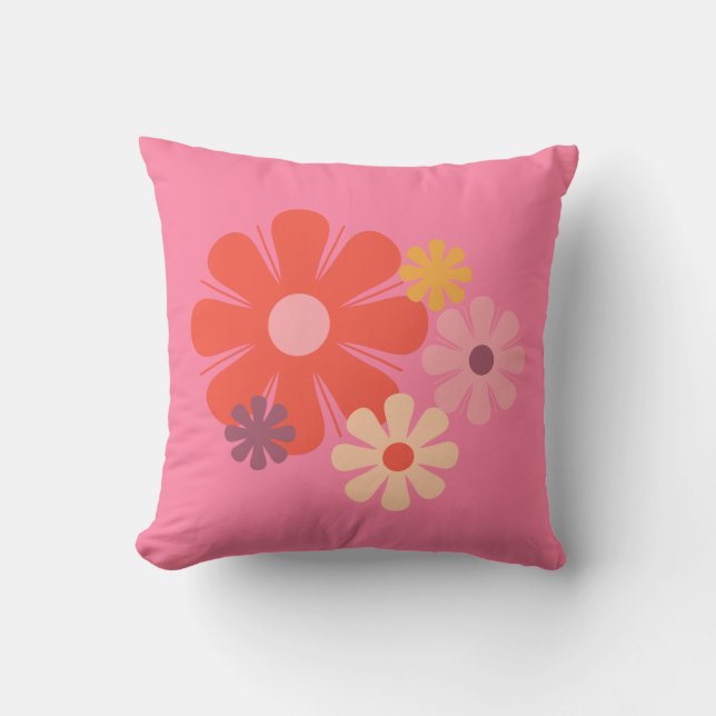 Flower Locus Retro Minimalist Floral Pattern Pink Cushion (Front)