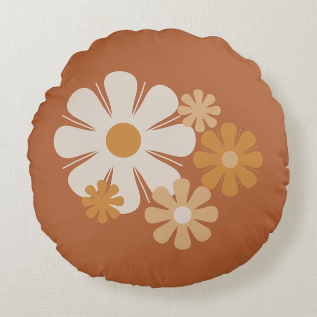 Flower Locus Retro Minimalist Floral Pattern Round Cushion (Front)