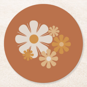 Flower Locus Retro Minimalist Floral Pattern Round Paper Coaster