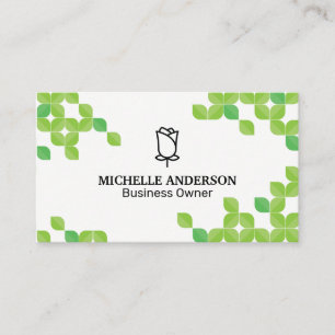 Flower Logo Green Leaf Pattern Business Card