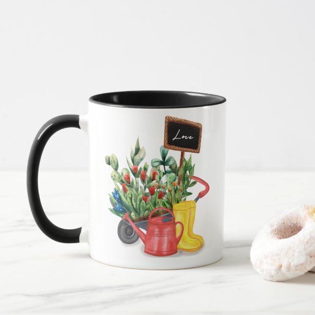 Flower love tulips watering can rubber boots mug (With Donut)