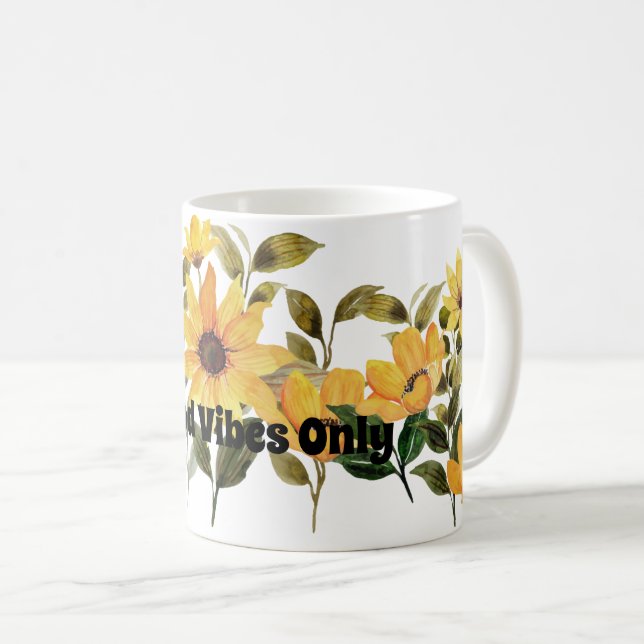 Flower Lover Coffee Drinker, Yellow Daisy Coffee Mug (Front Right)