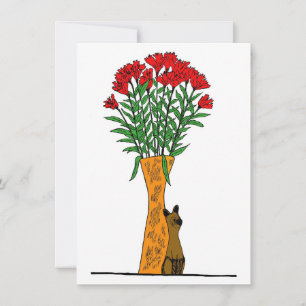 Flower Lover   Red Flowers With Wooden Cat Invitation